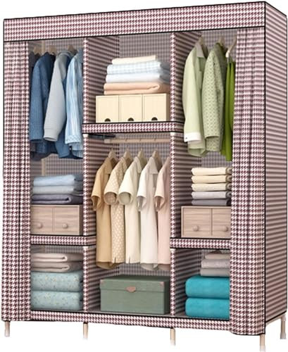 KLJUddGY Armario Armario portátil de Madera, Armario de Ropa fácil de Montar con Varillas Colgantes, armarios portátiles para Colgar Ropa ordenado