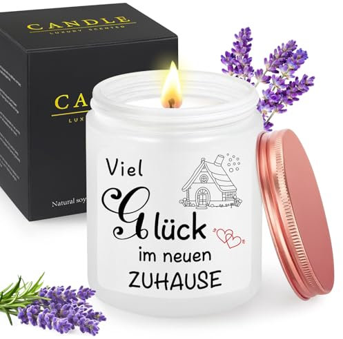 MOTONG Geschenk zum Einzug, 200g Lavendel Aroma Kerze 30-38 Stunden Brenndauer Einzugsgeschenke Wohnung Herzlichen Glückwunsch zur Einweihungsgeschenk Wohnung, ins Haus Kerzen Geschenk