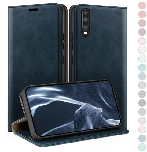 HUOUH für Huawei P30 Hülle mit RFID Schutzhülle aus Lederhülle Handyhülle,Kartenfach Leder ständer Handy hülle,360 Grad Schutz Cover für Huawei P30 Klapphülle Wallet Case Dunkelblau
