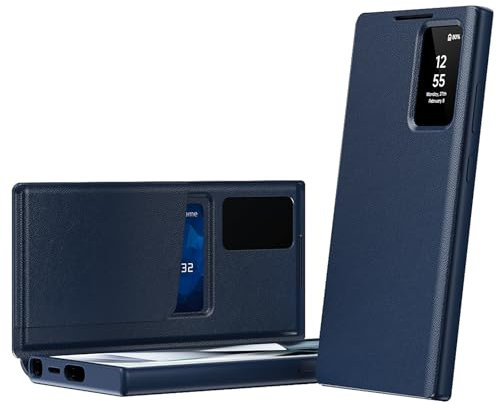 COQUE Housse pour Galaxy S25 Ultra,étui de téléphone Intelligent avec fenêtre et 1 Emplacement pour Carte,étui de Protection Complet en Cuir Exquis, pour Samsung Galaxy S25 Ultra 5G-Bleu
