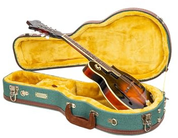 Crossrock Master Series - Estuche para mandolina estilo F | Exterior de tweed azul malaquita, carcasa de madera rediseñada, mango de cuero, correas de mochila (CRW720MFMB)