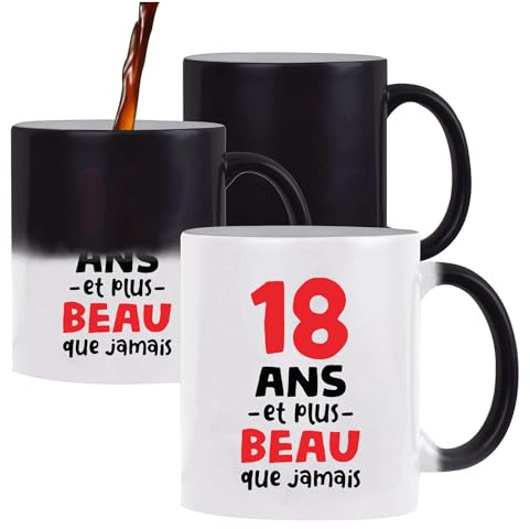 Otshirt Mug Magique 18 ans et plus beau que jamais | Mug qui change couleur avec la chaleur | Idée Cadeau Anniversaire Humour Drôle Mignon Original Fête