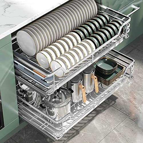 Ausziehbarer Schrank aus Edelstahl mit 2 Etagen für Küchenunterschrank, Teleskopregal, ausziehbare Aufbewahrung mit Drahtkorb, Schrank und Speisekammerregal