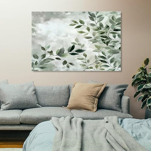 Colorato Quadri Moderni Soggiorno Su Tela piante foglie verde salvia Stampe Su Tela, Immagine Da Parete Per Soggiorno Moderno, Decorazioni Per La Casa, Senza Cornice 70x140cm