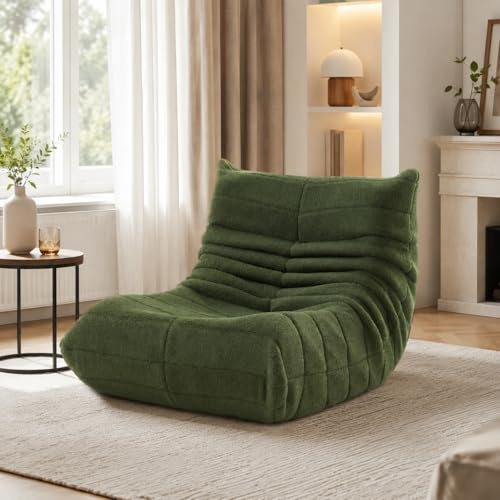 BRILVERDE Sitzsack Sofa Bodensofa, Bodenstuhl mit Rückenlehne, Lazy Sofa Lammwolle, Liegesessel XXL, Lesesessel Bequem, Riesiges Sitzsack-Sofa für Schlafzimmer, Wohnzimmer zum Lesen (Grün)