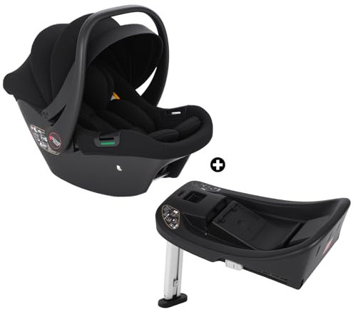 BabyVoyage, Schwarz - i-Size Babyschale mit Isofix Basisstation für Babys ab Geburt mit Körpergröße 40-85 cm | UPF 45+ Sonnenschutz, atmungsaktives Mesh & Kinderwagen-Bassinet, Schwarz