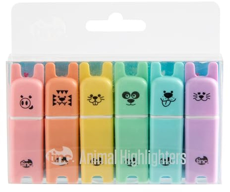 Tinc Animal Character Highlighter Pens | For use at School & Homework | Set of six colours (S6ANIMHL)