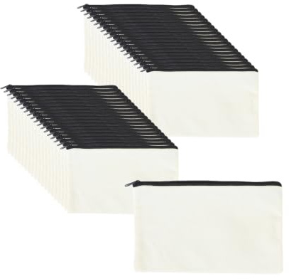 MUKSEUT 40 Stück DIY Stoffbeutel zum Bemalen, 12x21cm Federmäppchen Blanko | Stoff Mäppchen mit Reißverschluss, Kosmetiktasche Klein, Für Schule Reisen Aufbewahren