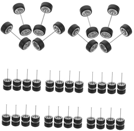 VICASKY 16 Paar 1/64 Modellauto Räder aus Kunststoff und Gummi Schwarz | Abnehmbar und Leicht Ersetzbar, Detaillierte Ausführung, für Sammler und Kinder, 1/64 Maßstab