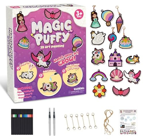 Magisches Schaum-Textur-Malset für 3D-Kunsthandwerk, Aqua-Puffs-Malset mit 12 Farbenstiften, Malen nach Nummer, DIY-Farb- und Aufblas-Aktivität, Geschenk für Mädchen & Jungen von 3 bis 10 Jahren
