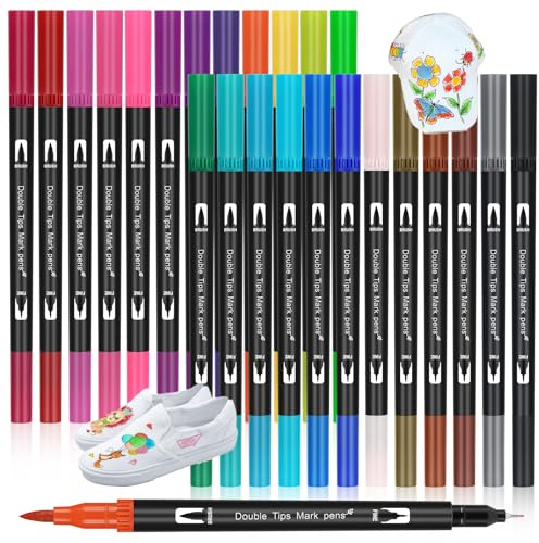 Jadesiegel Lot de 24 Marqueurs pour Textile Lavables | Couleurs Vives et Couvrantes pour Tissu | Tenue Permanente sur T-shirt, Sac & Casquette (24 Couleurs)