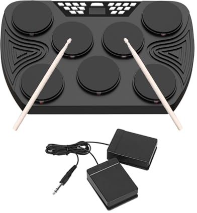 Kit de batería electrónica con 7 almohadillas sensibles a la velocidad y 2 altavoces estéreo integrados para principiantes y escolares