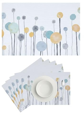 G.schmückt Platzset Frühling, Tischset 45x30 cm 6-teilig, Platzdeckchen abwaschbar, Frühlingsdeko Tischunterlagen Blumen Esstisch (Allium gelb/blau)