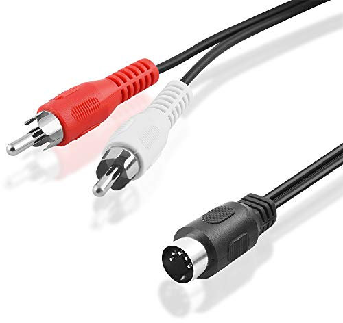 BestPlug 1,5 Meter Y Audio Stereo Kabel Adapter Verteiler Splitter Weiche, 2 L-R Cinch Stecker auf 1 5pol MIDI Stecker, Schwarz