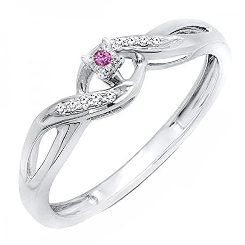 Dazzlingrock Collection Verlobungsring, rund, rosa Saphir und weißer Diamant, gekreuzter Wirbel, Sterling-Silber, Sterling Silber, Saphir