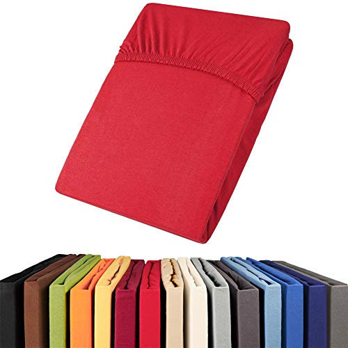 aqua-textil Viana Spannbettlaken 90x200-100x200 cm rot Baumwolle Spannbetttuch Jersey Laken