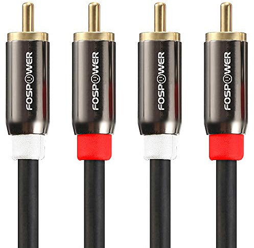 FosPower - Câble RCA Audio Stéréo (2 Prises Mâle vers 2 Prises Mâle) - Idéal pour Home Cinema 5.1, HDTV, Systèmes Hi-Fi, Lecteur Blu-Ray – Câble RCA avec Fiches Plaquées Or 24K - 2m