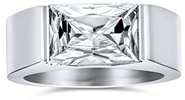 Personalisieren Sie einfachen geometrischen 4CTW rechteckigen simulierten blauen Saphir oder klaren kubischen Zirkonia Smaragdschliff AAA CZ Statement Verlobungsring für Männer Silberton Edelstahl