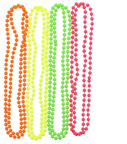 Robelli Set 4 Multicolor Neon Leuchtstoff 80's Rave Perlenketten - Mehrfarbig, One Size (Pack of 4)