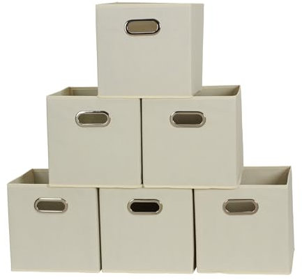 Household Essentials Set of 6 Cubby with Handles 82-1 Contenedores Plegables de Tela | Juego de 6 Cubos con Asas | Natural, 6 lbs, 6