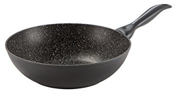 Barazzoni Granitica Wok/Saltapasta Linea Effetto Pietra, Alluminio Rivestito in Marmotech, Ø 28 cm, 4.5 Litri, Nero Puntinato