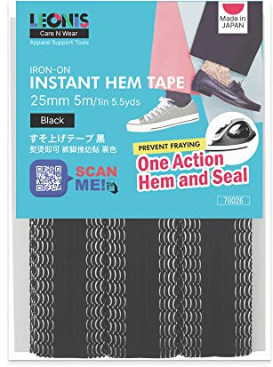 LEONIS Iron-on Instant Hem Tape 25mm x 5m (1 inch x 5.5yd) Black [ 78026 ]