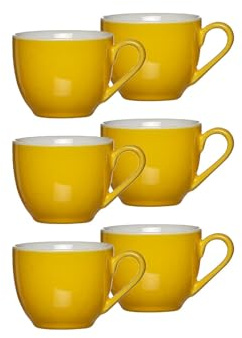 Ritzenhoff & Breker Doppio Espressotassen, 6er Set, Espresso Obertassen mit farbigem Rand, Porzellan, Gelb, 80 ml, 565119