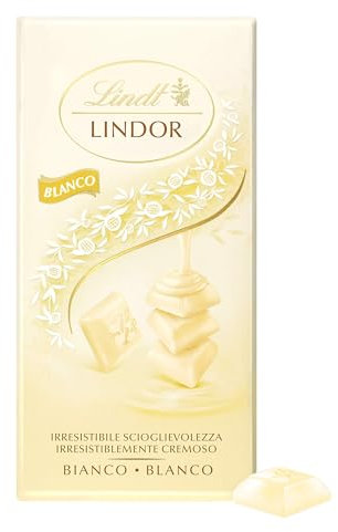 Lindt Chocolate LINDOR SINGLES Chocolate blanco, tableta de chocolate blanco, cremoso y suave, con interior relleno de chocolate, 100gr