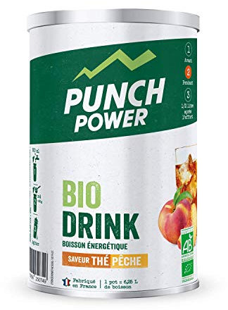 PUNCH POWER - Biodrink - Thé-Pêche - Pot 500 g - Boisson Glucidique de l'effort - Différentes formes de glucides (maltodextrine, dextrose, fructose, saccharose) - Bio - Marque Française