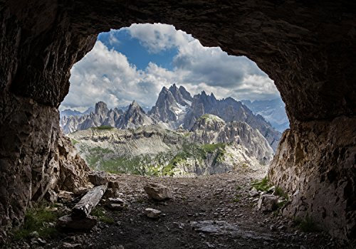 wandmotiv24 Fototapete Dolomiten Alpen, XXL 400 x 280 cm - 8 Teile, Wanddeko, Wandbild, Wandtapete, Berg, Höhle M0247