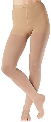 ABSOLUTE SUPPORT Opaque Graduated Support Compression Stockings with Open Toe for Women 20-30mmHg | For Lymphedema, Diabetic, Swelling, Arthritis - Beige, X-Large, A214BE4