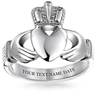 Bling Jewelry Personalisieren Sie Unisex Herz Band Bff Keltische Irische Freundschaft Paare Versprechen Claddagh Ring Für Männer Frauen Teenager Silber Ton Edelstahl Brauch Graviert