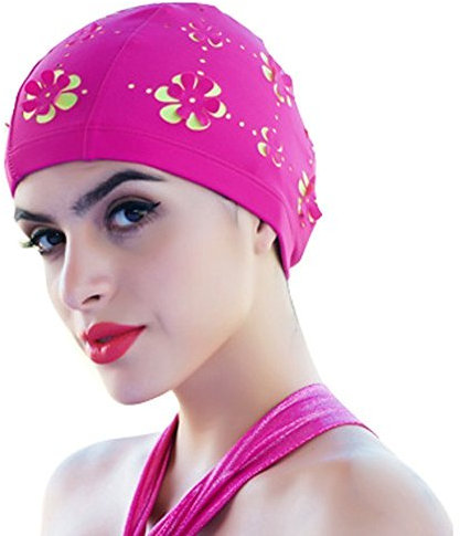 Medifier Bonnet de bains à fleurs pour cheveux courts et longs, rose rouge