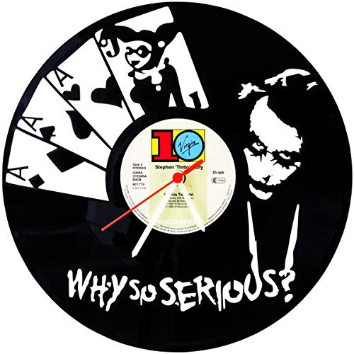 GRAVURZEILE Wanduhr aus Vinyl - Joker Upcycling Design - Handmade Vintage-Uhr - Wanddekoration im Retro-Design für Film & Comicfans - Geschenk für Sie & Ihn - Made in Germany