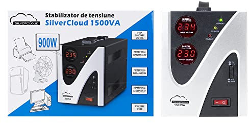 Stabilizzatore di Tensione SilverCloud 1500 VA, 900 W, 6,8 A Monofase, 2 Uscite Schuko, 900 Watt, Dispositivo di Protezione da Sovratensione e Sottotensione