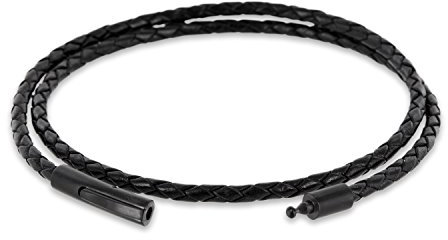 Auroris Echtleder Kette/Armband geflochten 3mm Farbe: schwarz mit Hebeldruckverschluss aus matt-schwarzem Edelstahl - Länge: 65cm