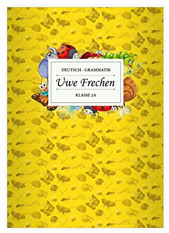 8 personalisierte, Fröhliche Insekten Grundschüler DIN A5 Schulhefte, Schreibhefte mit Marienkäfer, Raupen und co in gelb Lineatur 9 (liniertes Heft)
