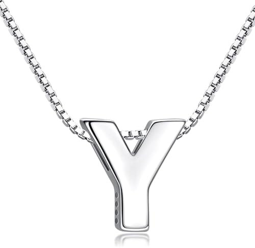 Candyfancy Buchstaben Kette - Buchstabenkette Kette mit Buchstabenanhänger Silber Halskette Kettenanhänger Initialen Silberkette Damen 925 (Kette mit buchstabe Y)