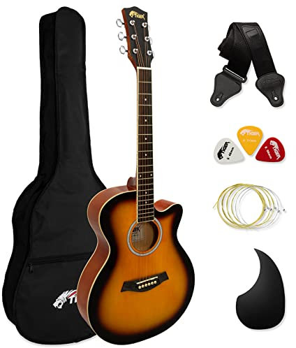 TIGER ACG1-SB Guitare acoustique Petit Corps avec cordes en acier pour débutants - Sunburst