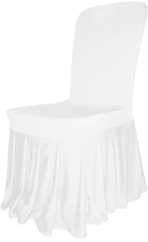 WedDecor Skirt Style White Chair Cover Stretch Fabric Removable Washable Protective Slipcovers For Weddings Banquets Ceremony Party Decor, 100pcs