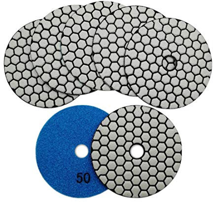 SHDIATOOL 7 dischi diamantati di lucidatura 4 pollici/100 mm a secco diamante lucidatura pastiglie per marmo granito pietra calcestruzzo (#50)