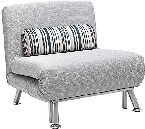 HOMCOM Single Sofa Bed Sleeper Foldable Portable Pillow Lounge Couch Living Room Furniture - Light Grey
