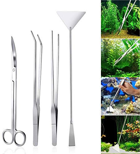 Voarge 4 Pcs Edelstahl Aquarium Aquascaping Kit Aquarium Tank Aquatic Pflanze Werkzeuge Sets Pinzette Scissor Spatel