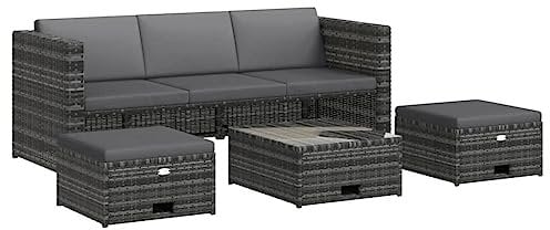 vidaXL Gartenmöbel 4-TLG. mit Auflagen Lounge Sofa Sitzgruppe Garten Garnitur Sitzgarnitur Gartenset Gartensofa Ottomane Tisch Poly Rattan Grau