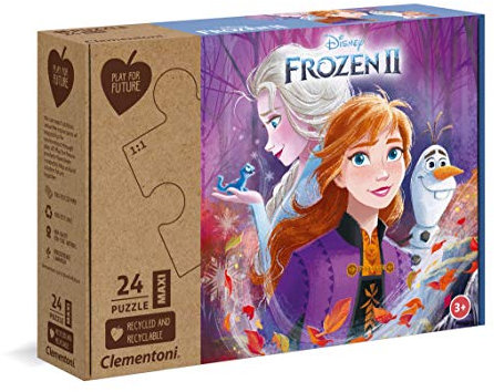 Clementoni 20260 Maxi Play for Future Frozen 2 – Puzzle 24 Teile ab 3 Jahren, Kinderpuzzle aus recyceltem & recycelbarem Material, Denkspiel für Kinder