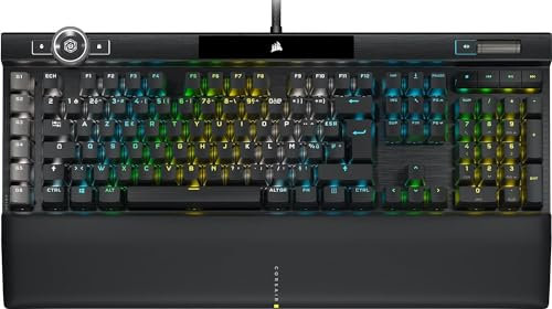 Corsair K100 RGB Gaming-Tastatur (Optische Switches, mechanisch, OPX: ultraschnell und linear, Tasten mit doppelter PBT-Einspritzung, Elgato Stream Deck) AZERTY, schwarz