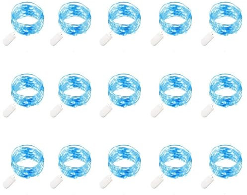 LED String Lights 15 Pack, 2M 20 LED Fairy Lights Battery Operated, Copper Wire Light 3 Colors for Home Garden Wedding Party Christmas Halloween Concerts Bars Clubs Hotels (Blue)