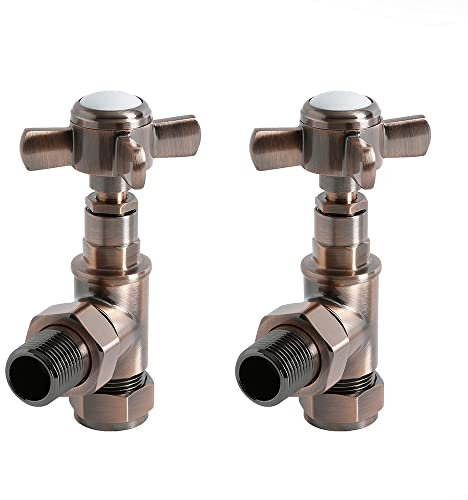 Milano Brushed Bronze Angled Heated Towel Rail Radiator Valves
