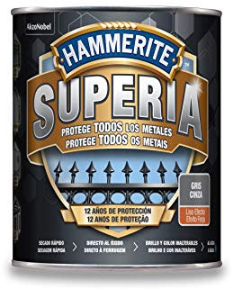 Hammerite Superia Esmalte antioxidante al agua, Liso efecto Forja, Color Gris, 750 ml