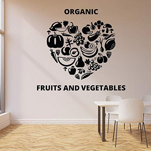 NSRJDSYT Herz Wandtattoo Bio Obst Obst Gemüse Essen Gesund Essen Vinyl Fenster Aufkleber Küche Restaurant Dekor Wandbild 57x61cm